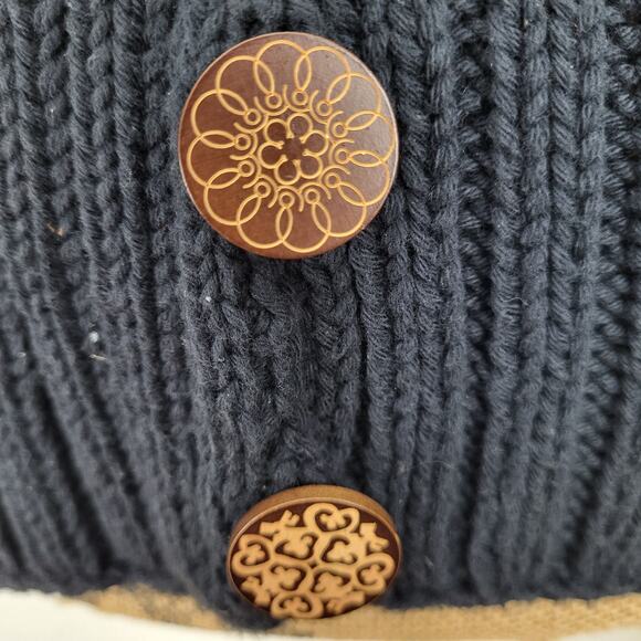 Pure Handknit 100% Black Cotton Wide Ribbed Knit Wood Buttons Cardigan Size S/M - Picture 6 of 9